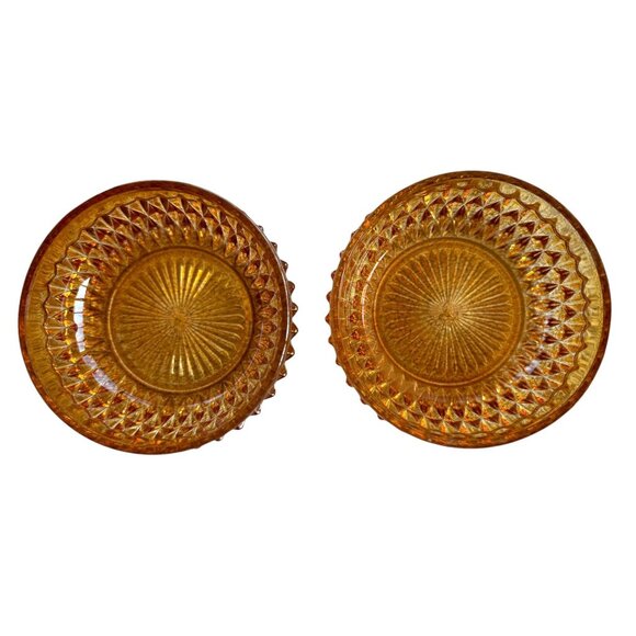 Pair Of Vintage MCM Marigold (Carnival) Glass Geometric Diamond Pattern Bowls - Picture 8 of 8